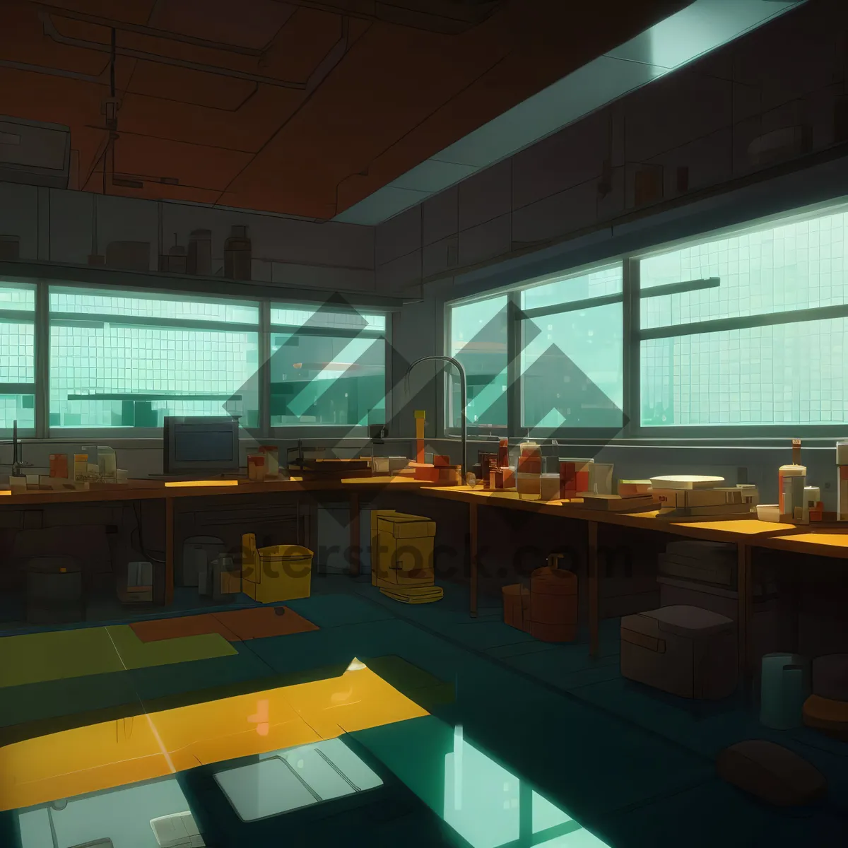 Picture of Modern restaurant interior with stylish furniture and lighting.