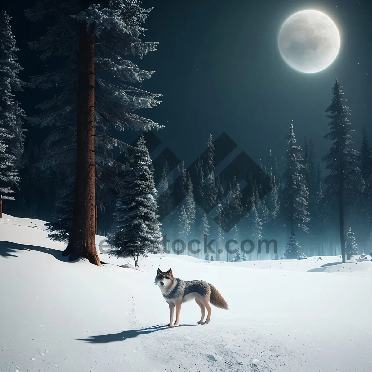 Picture of Snowy Winter Dog in Frozen Forest