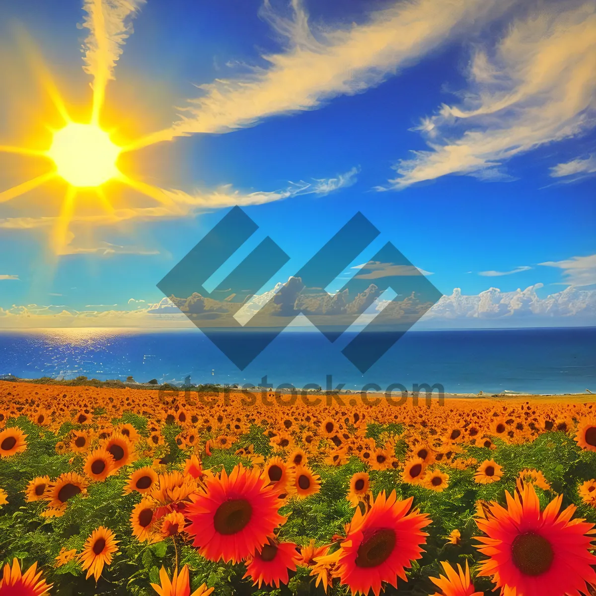 Picture of Vibrant Sunflower Field under Sunny Sky