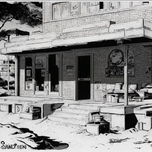 Sketch of Historic Barbershop in Ancient Town