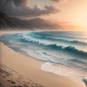 Serene Sunset Over Tropical Coastal Beach