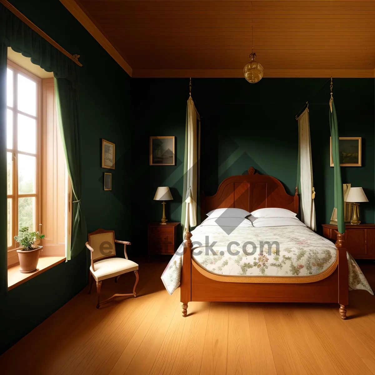 Picture of Modern Luxury Bedroom with Wood Furniture and Four-Poster Bed