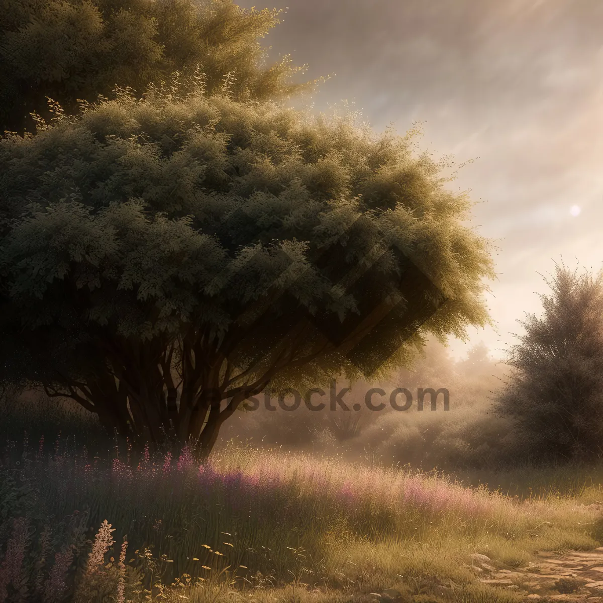 Picture of Serene Summer Skies over Rustic Countryside