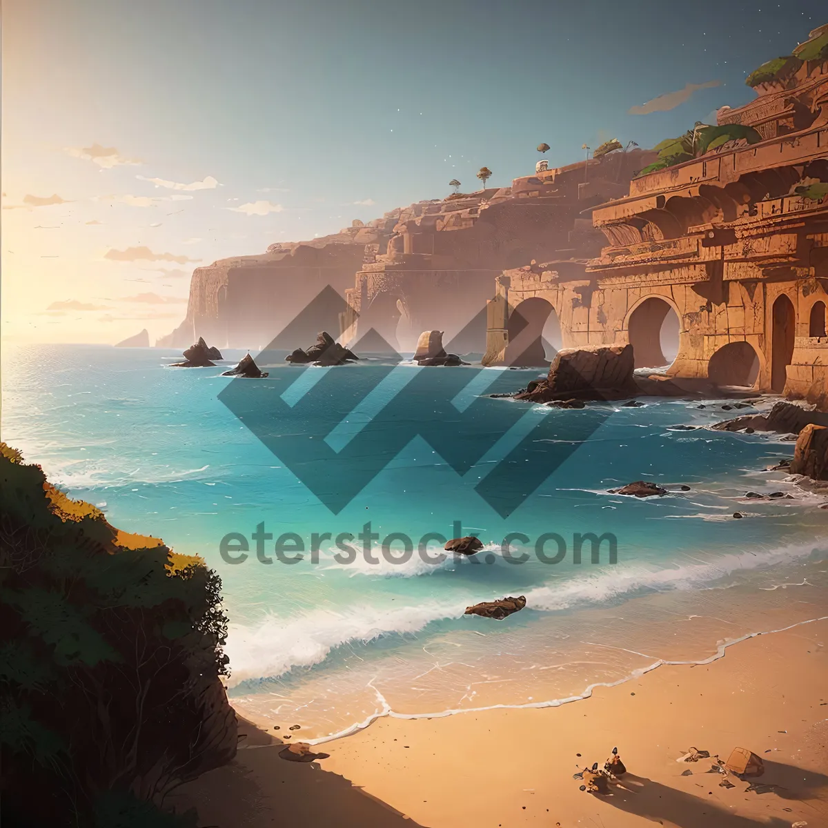 Picture of Coastal Majesty: Natural Promontory Embracing Ocean's Serenity