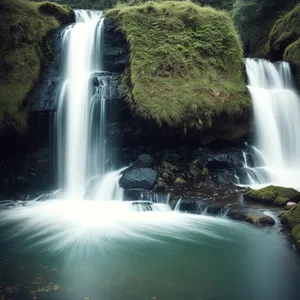 Refreshing Creek: Serene Waterfall in Scenic Wilderness