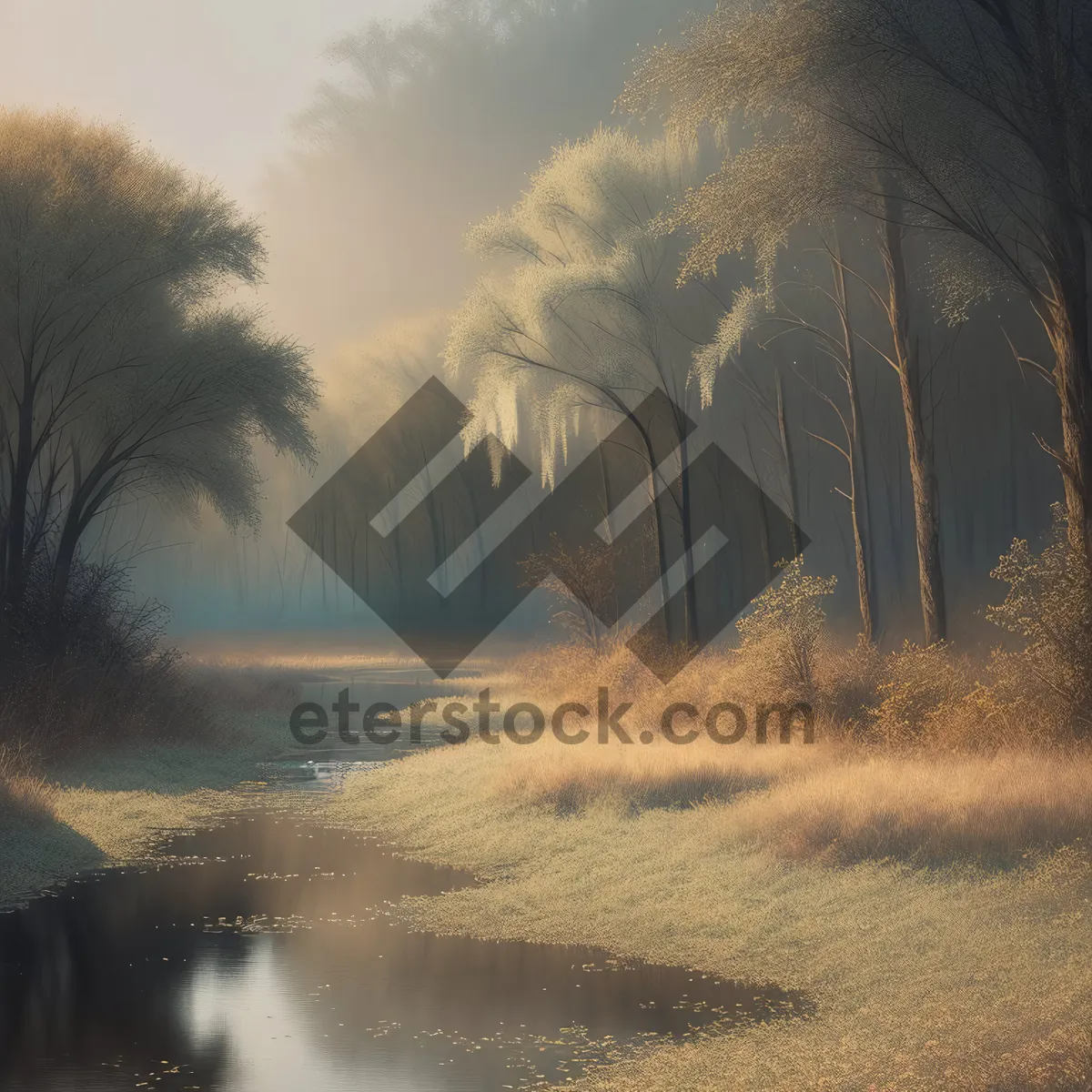 Picture of Rural Sunset: Reed-lined Sky, Scenic Landscape with Tree