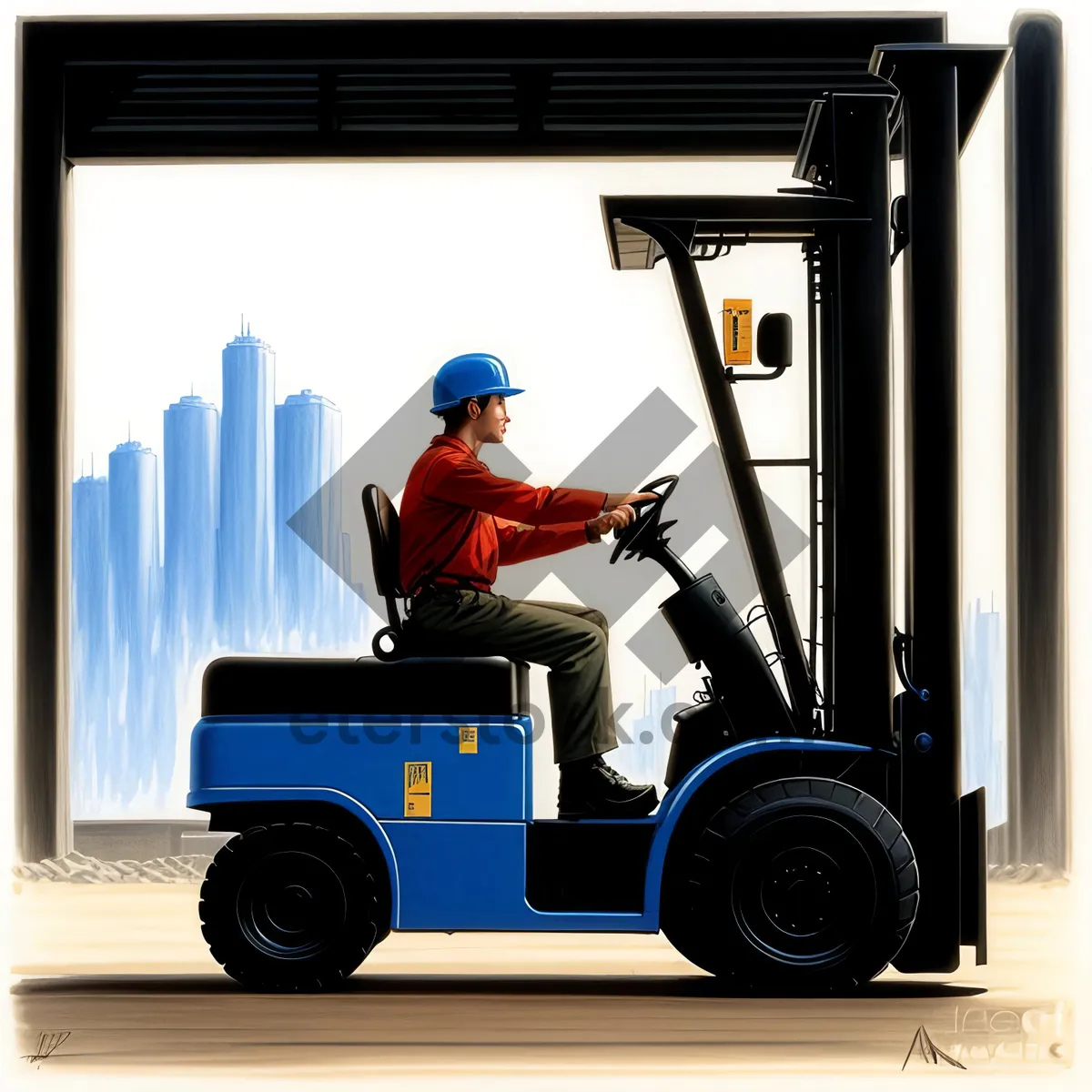 Picture of Efficient Forklift transporting cargo in industrial setting.