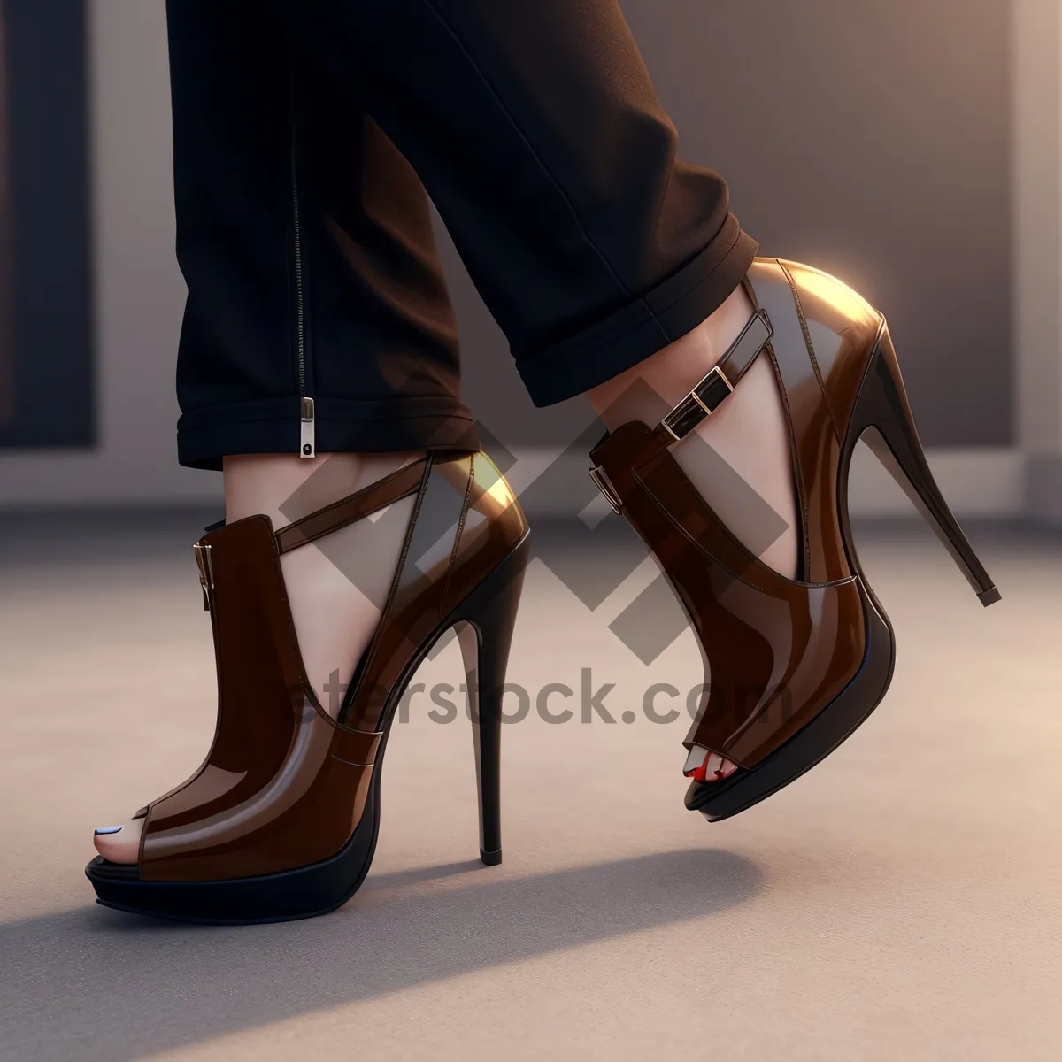 Picture of elegant black leather high heel sandals