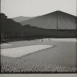 Canvas Tent on Sandy Landscape with Thatched Roof