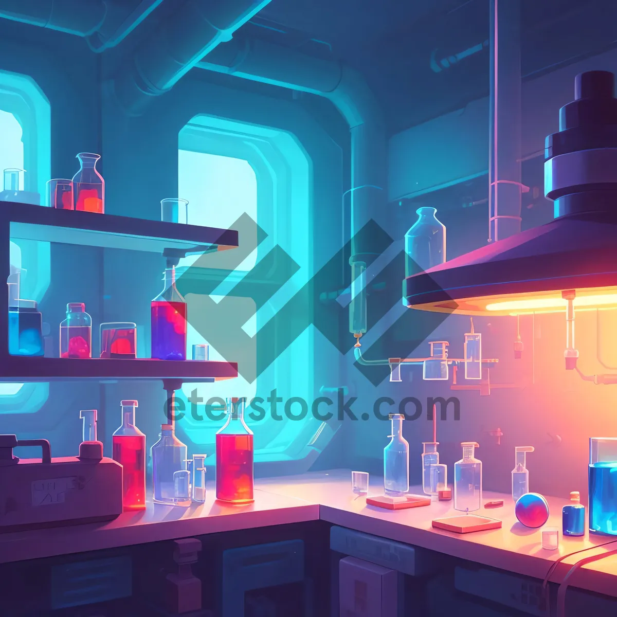 Picture of Digital Nightlife: 3D Barroom Counter with Vibrant Light Effects