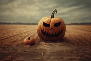 Carved pumpkin face decoration for Halloween.