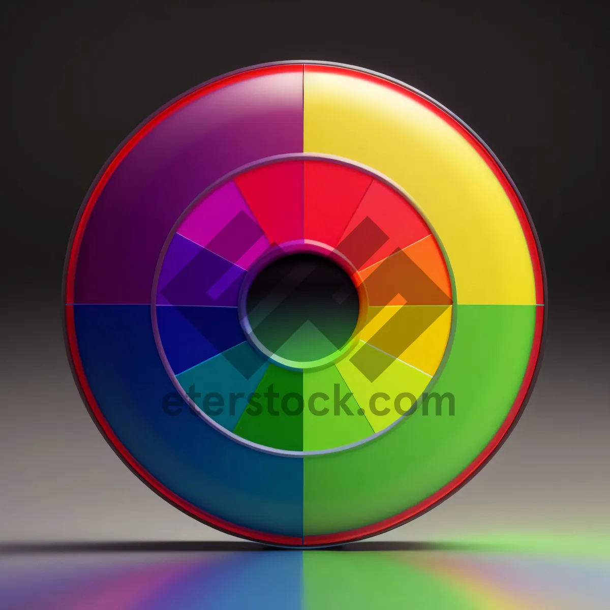 Picture of Shiny Circle Button Icon with Reflection on Black Background