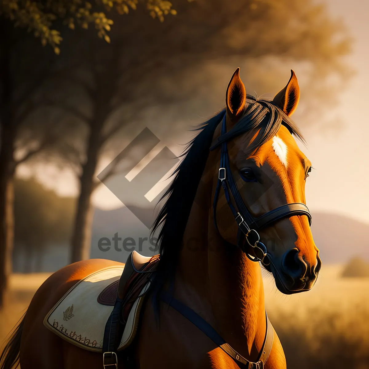 Picture of Brown Thoroughbred Stallion with Rider and Baseball Glove