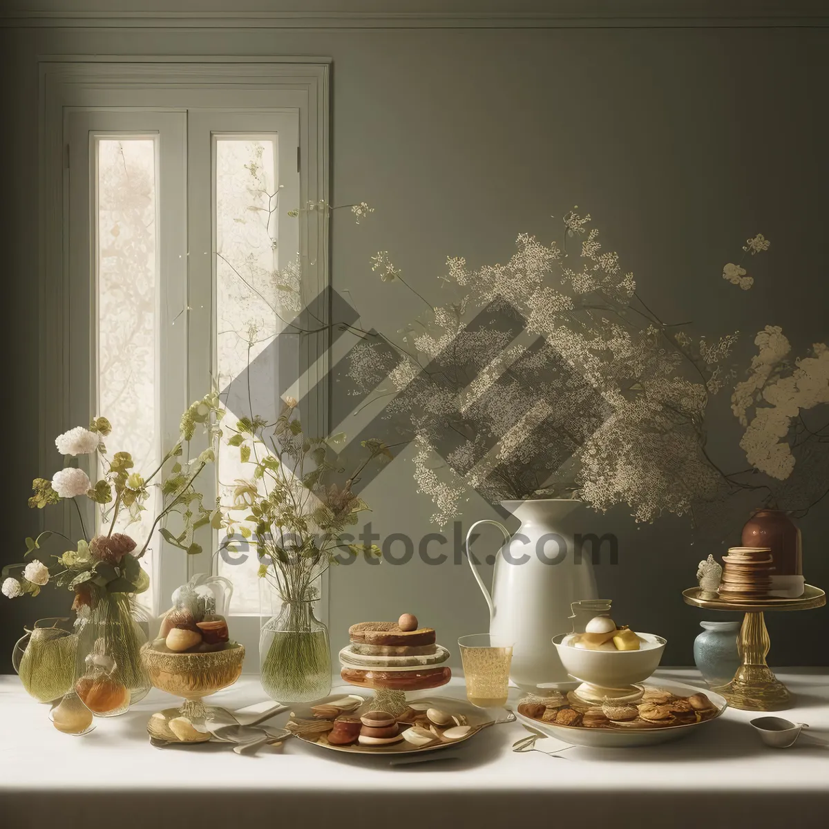 Picture of Luxury Dining Table Party Setting with Flowers