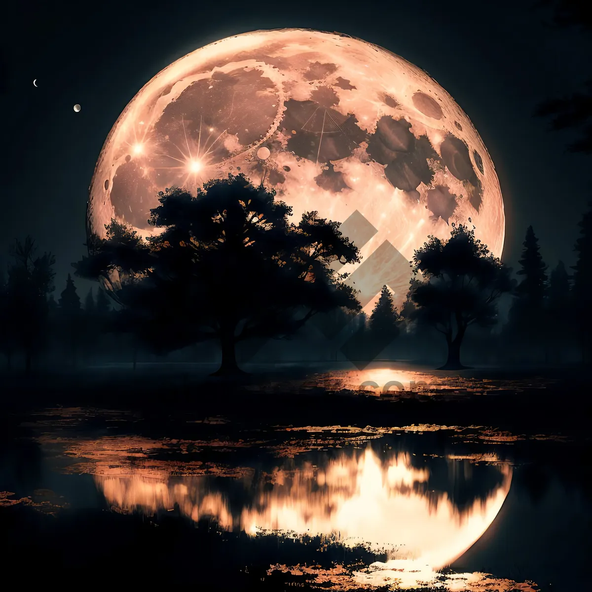 Picture of Moonlit Reflection: A Celestial Sphere in Night Sky