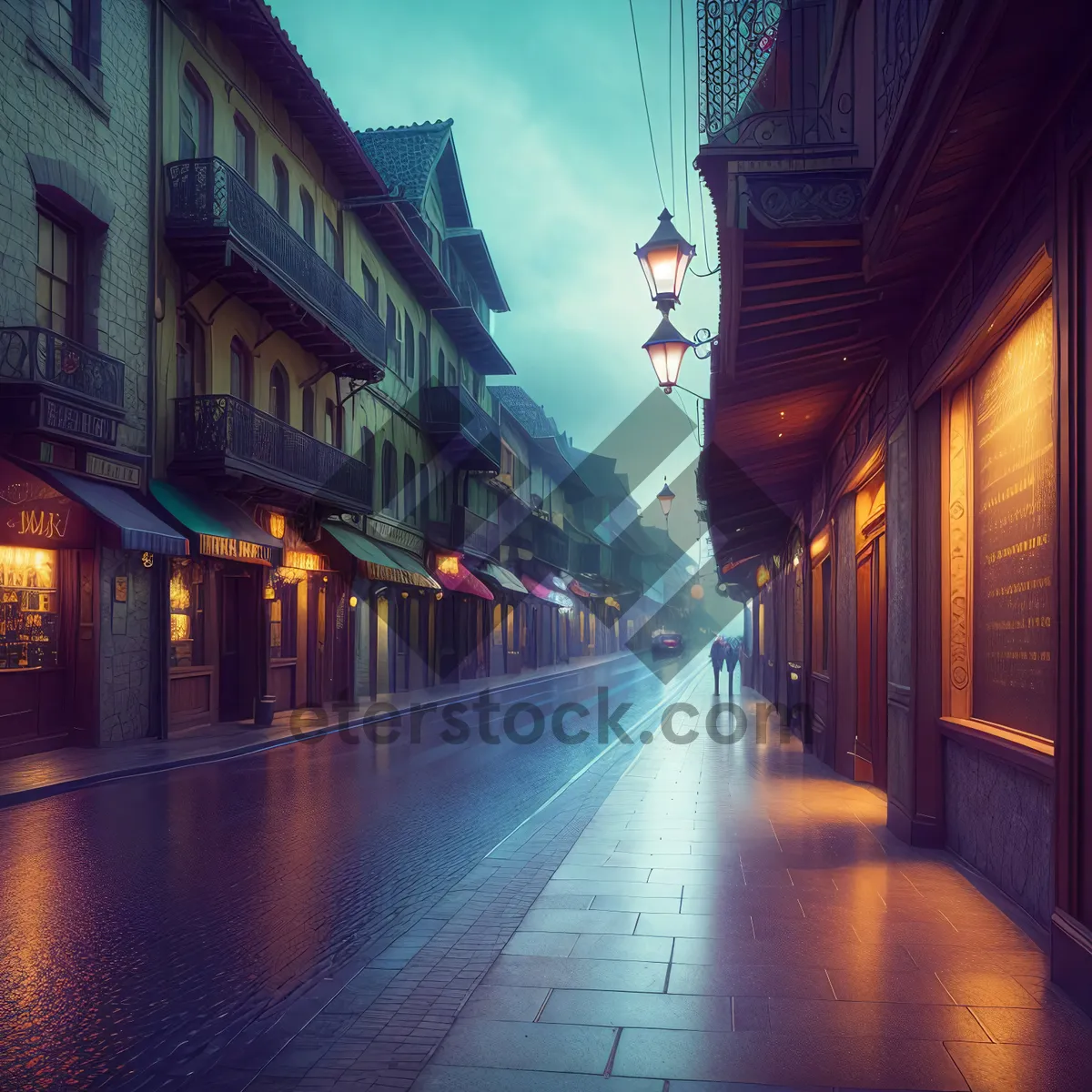 Picture of Nighttime Cityscape with Bridge and River Lights