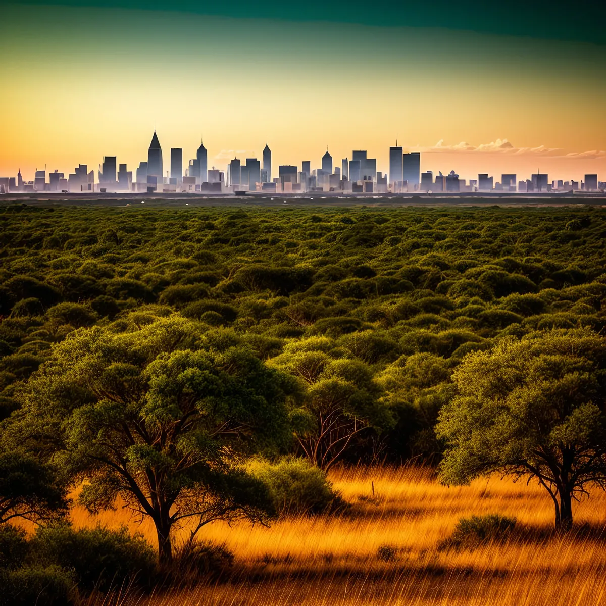 Picture of Golden Sunset Over Rural Landscape