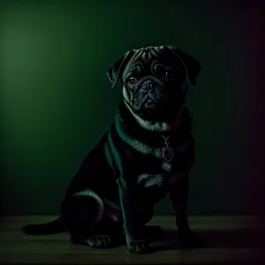 Cute Wrinkled Bulldog Puppy Sitting in Studio