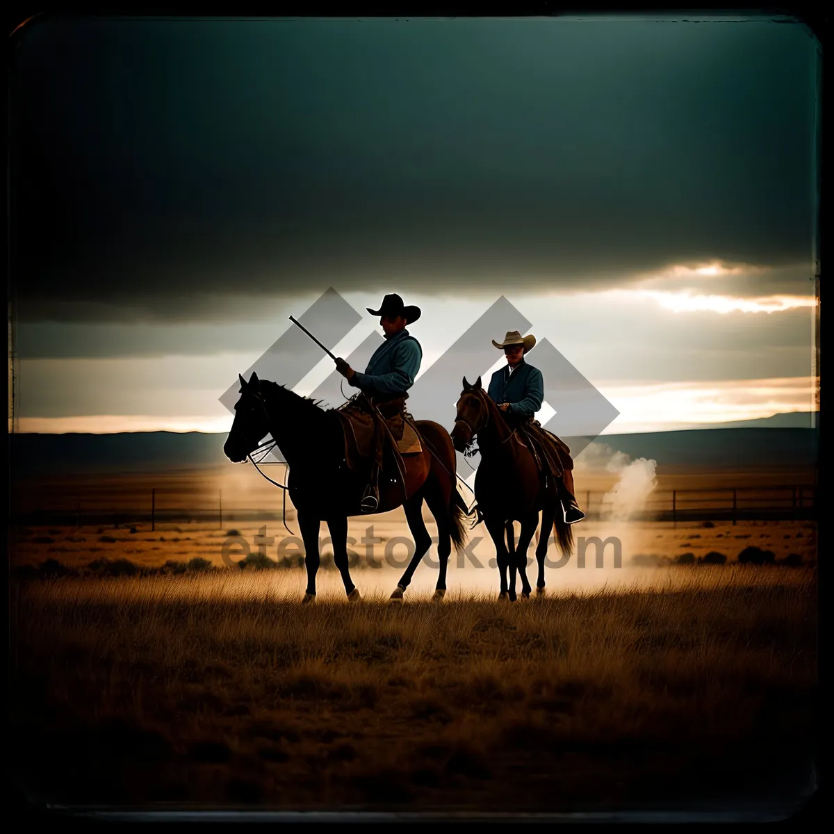 Picture of Serenity on the Horizon: Cowboy Silhouetted at Sunset