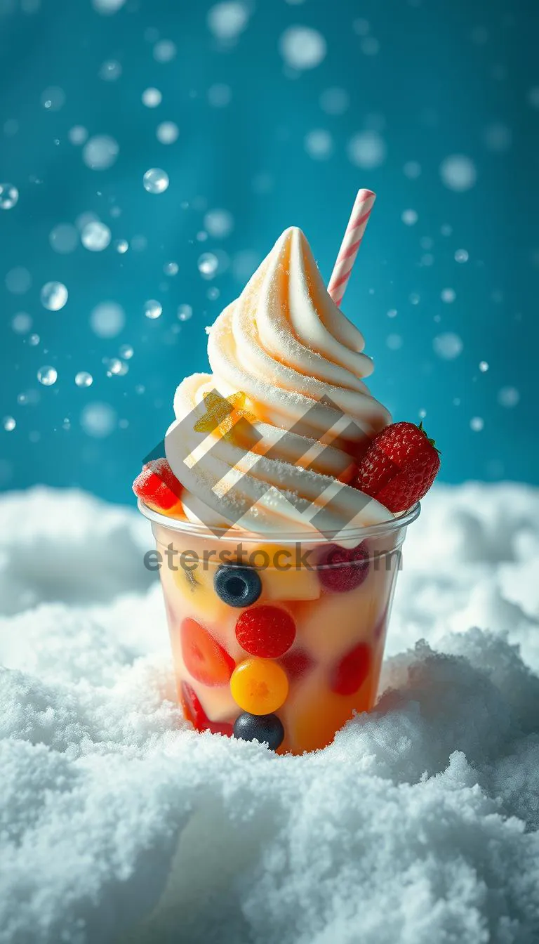 Picture of Healthy berry fruit salad with cream and ice cream