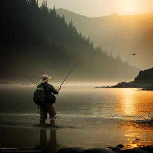 Sunset Fishing by the Sea