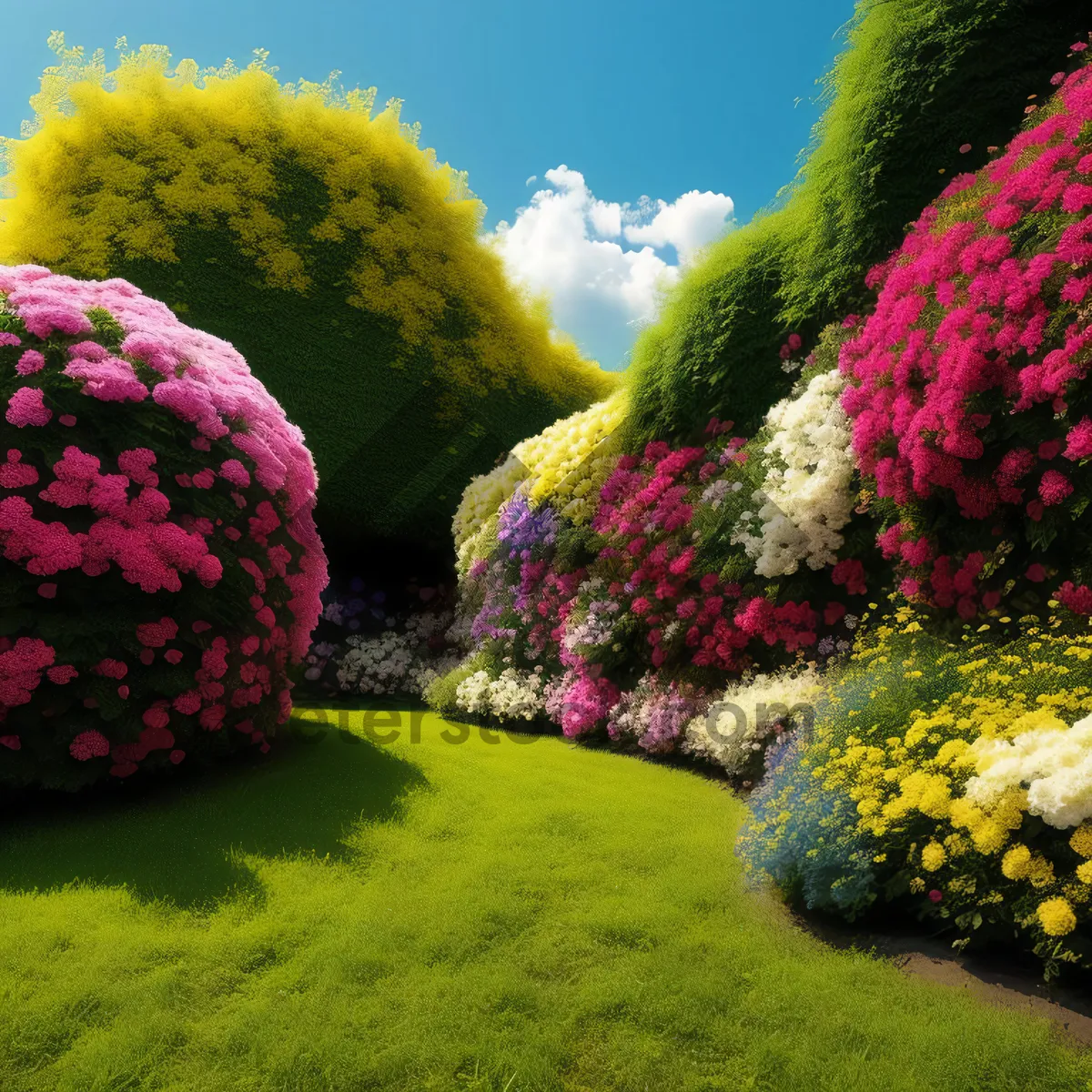 Picture of Colorful Hydrangea Bush in Summer Garden.