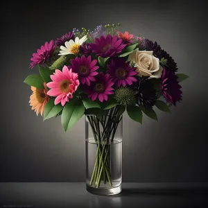 Colorful Summer Floral Bouquet in Pink Vase