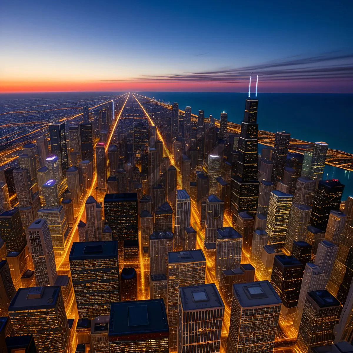 Picture of Cityscape at Night: Iconic Skyline with Modern Skyscrapers