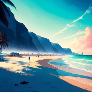 Serene Sunset over Turquoise Waters at Tropical Beach