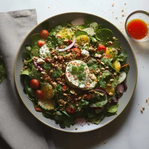 Delicious Gourmet Salad with Fresh Vegetables and Cheese