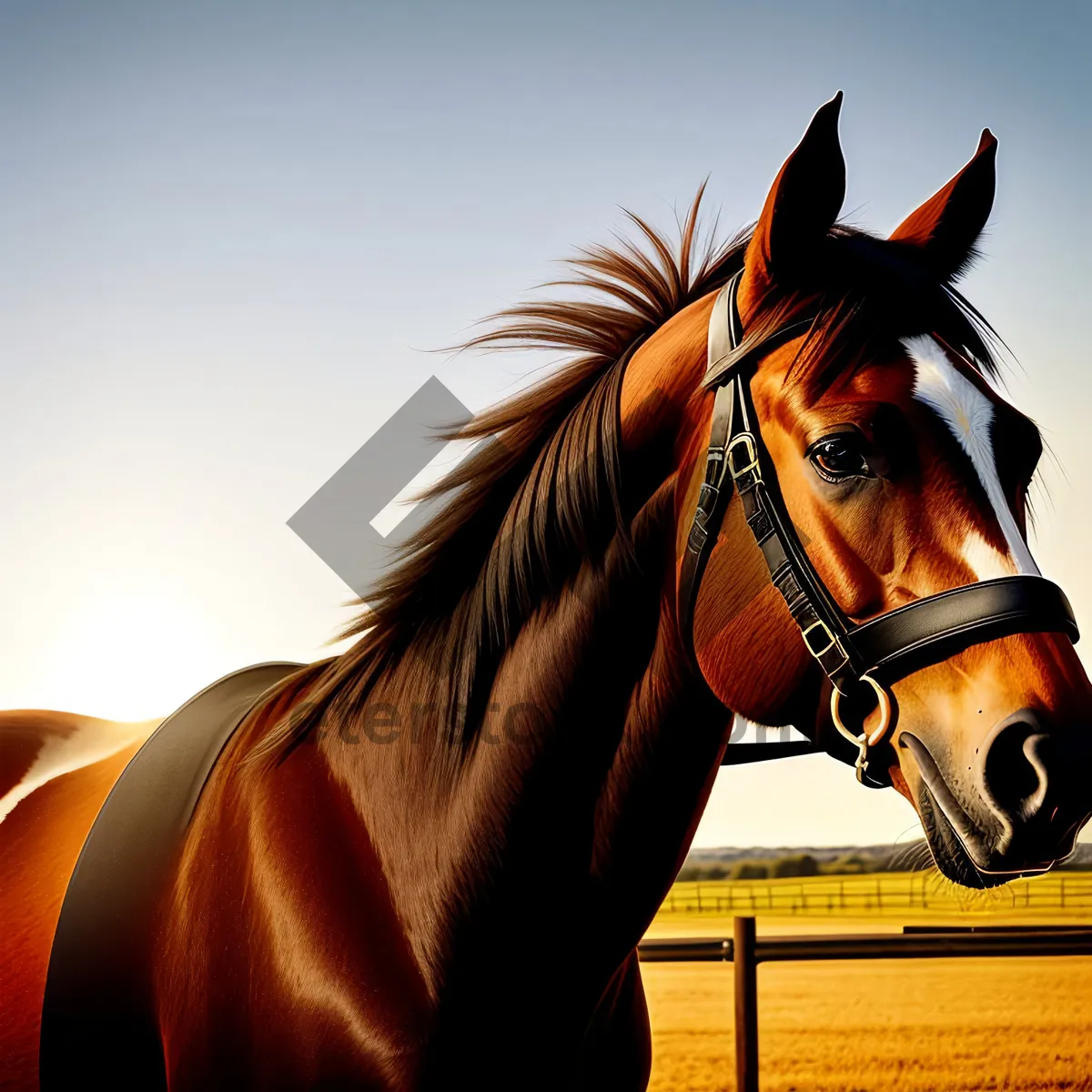 Picture of Stunning Brown Thoroughbred Stallion Headshot in Meadow