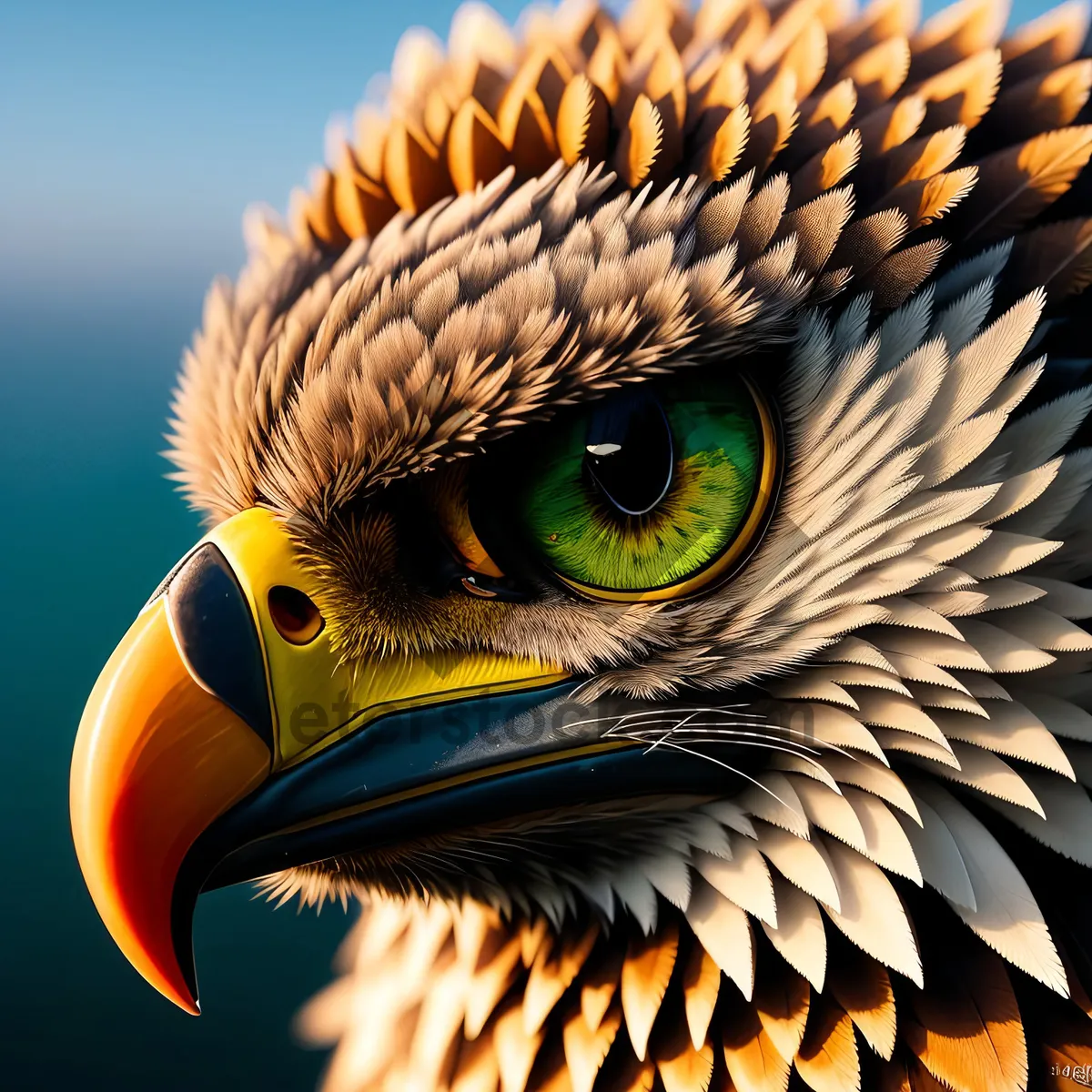 Picture of Close-up Portrait of Yellow-eyed Eagle in Feathered Mask