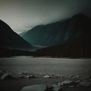 Majestic Mountainscape: Glacier Reflection in Mountain Lake.