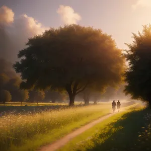Serene Sunset Over Golden Rapeseed Fields