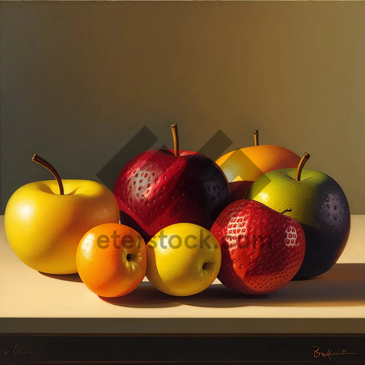 Picture of Delicious Citrus Fruit Selection: Apple, Lemon, Orange, Pear, Banana