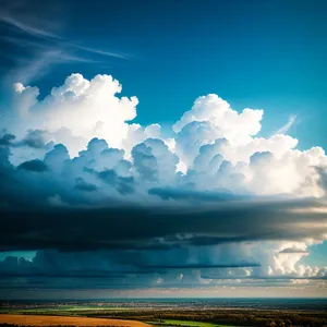 Summer Sky with Fluffy Clouds Over the Ocean