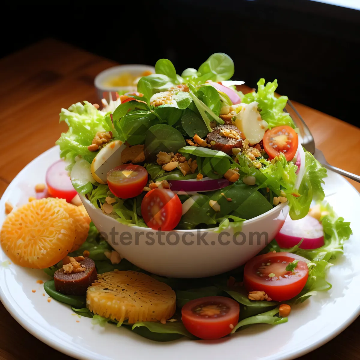 Picture of Fresh and Healthy Vegetable Salad on White Plate