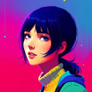 Cartoon Fashion Model with Stylish Hair and Makeup Art