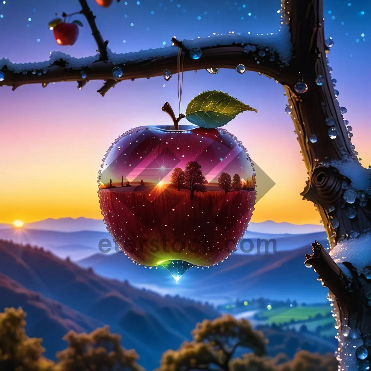 Picture of festive red delicious apple ornament for holiday decoration