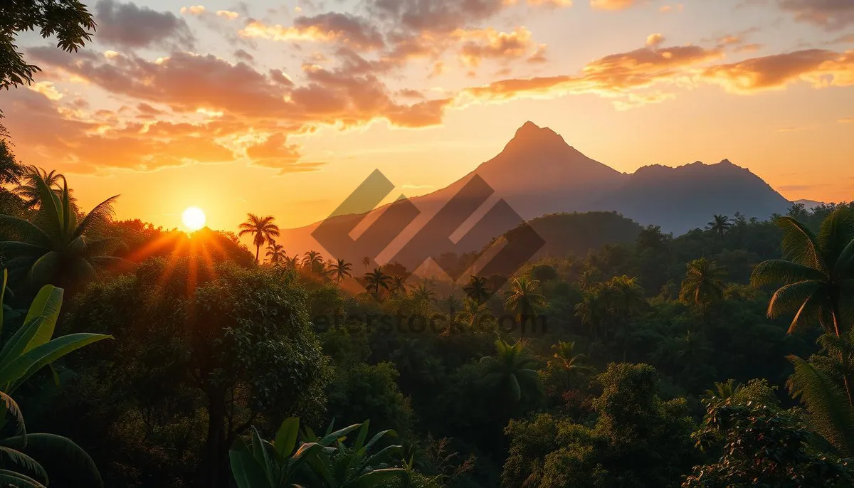 Picture of Majestic Sunset Over Mountain Landscape With Trees