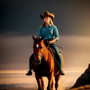 Rodeo Cowboy on Horseback at the Beach