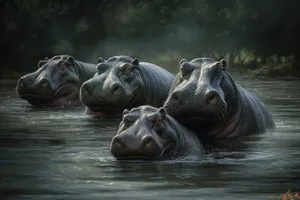 Wildlife in the park: Hippopotamus at water reserve.