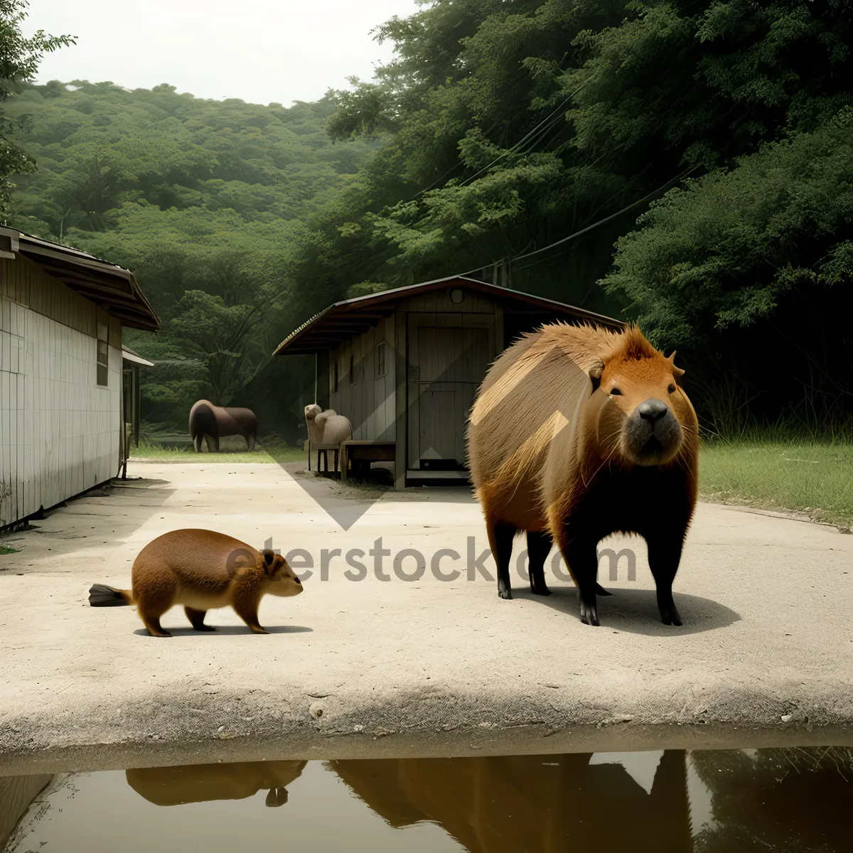 Picture of Wild ungulate herd grazing in grassy savannah.