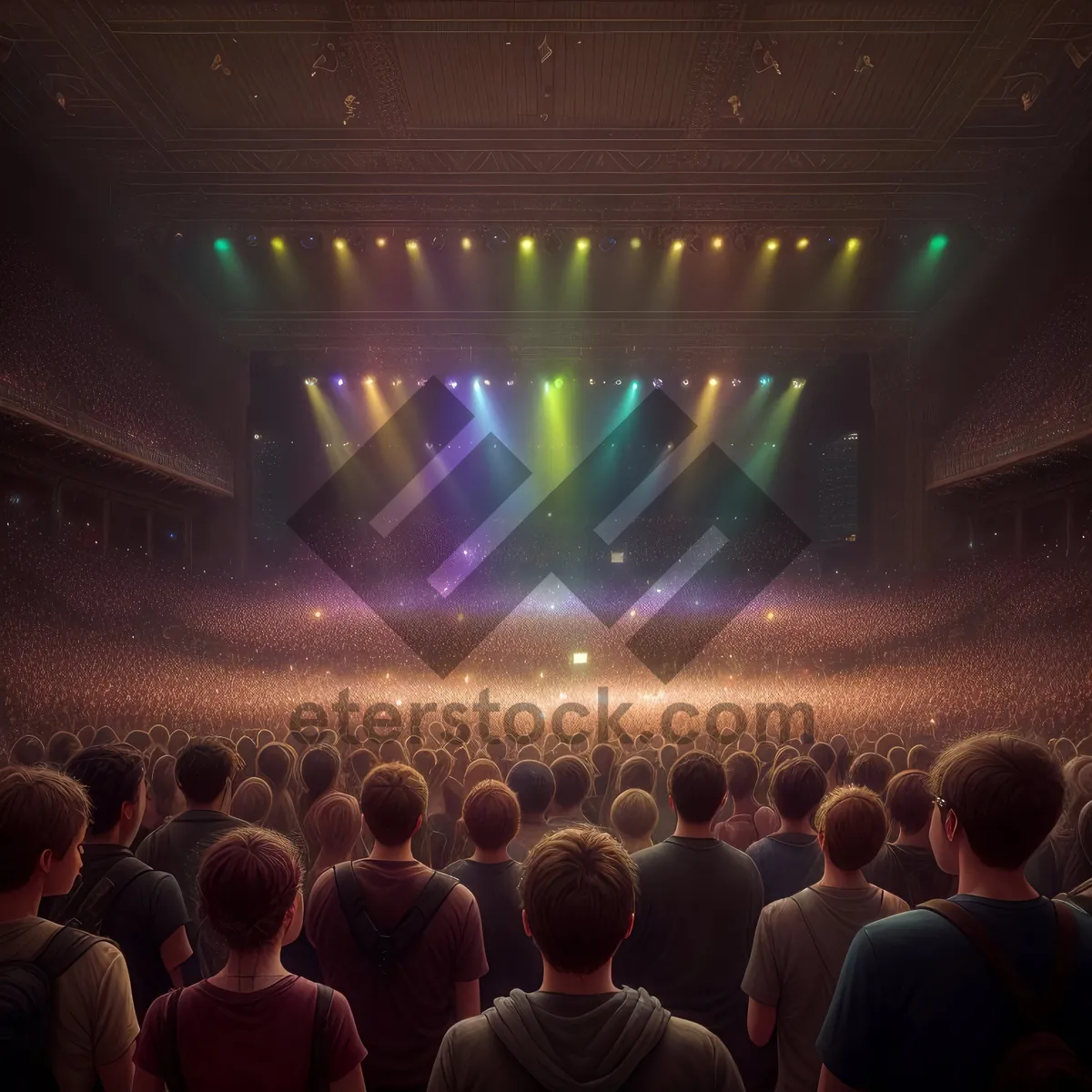 Picture of Dynamic Stage Spotlight: Vibrant Curtain Cheering Crowd