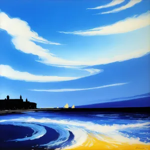 Serenity at Sunset: idyllic beachscape kissed by golden skies
