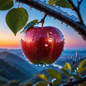 Fresh Red Delicious Winter Apple on Tree Branch