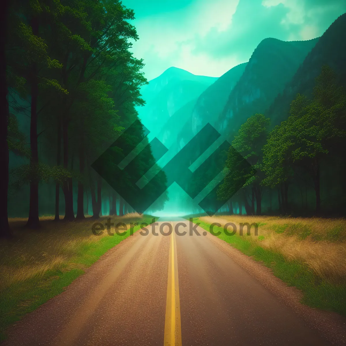 Picture of Scenic Highway Through Countryside with Cloudy Sky