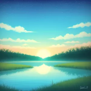 Sunset Reflection on Calm Lake