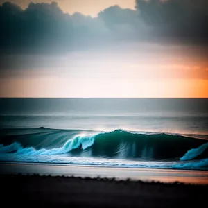 Serene Sunset Beach Overlooking Ocean and Sky