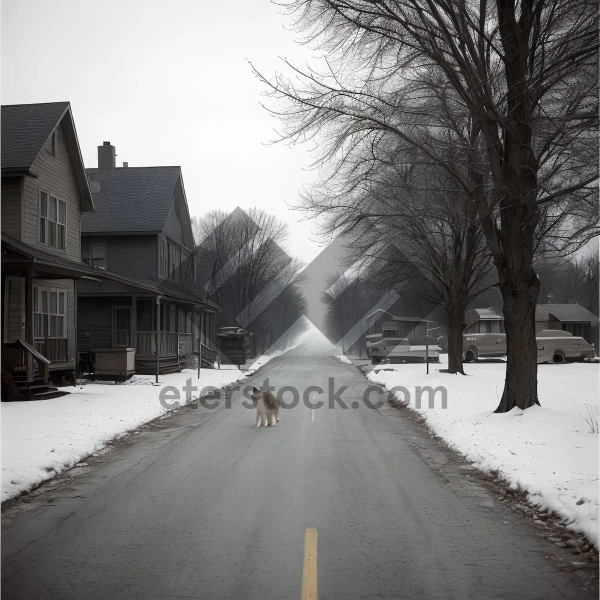 Picture of Winter Wonderland: Tranquil Snow-Covered Road amid Majestic Trees